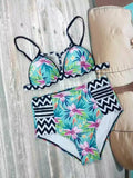 Push Up Flower Print High Waist Bikini Set